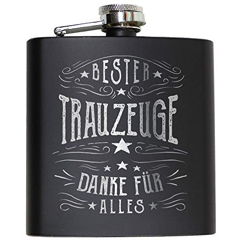 Trauzeuge & Trauzeugin Flachmann Geschenk Hochzeit Alkohol Mann Frau lustig fragen Geschenkidee Schwarz - Bester Trauzeuge von Pixelstudio
