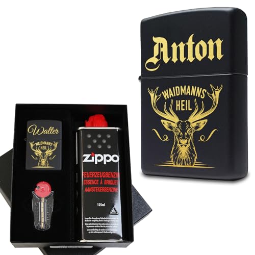 Waidmannsheil Hirsch Zippo Feuerzeug mit Gravur personalisiert | Geschenkidee Jäger Geschenke Männer von Pixelstudio