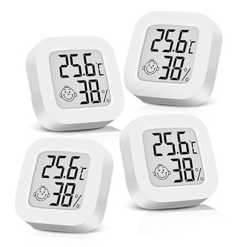 4PCS Thermometer innen Hygrometer luftfeuchtigkeitsmesser Digital Mini LCDThermometer Zimmerhygrometer Thermometer Niedliches Wandthermometer für Babyzimmer Seniorenzimmer Arbeitszimmer Weinkeller von Pixelure