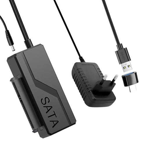 Pixelure USB 3.0 auf SATA Adapter, USB3.0 zu SATA Konverter Adapter USB C/USB3.0 auf SATAIII Festplattenadapter für 2.5”/3.5” HDD/SSD Festplatte&SATA Optisches Laufwerk mit 12V/2A Netzadapter,UASP von Pixelure
