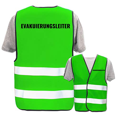 Bedruckte Warnwesten mit ISO-Leuchtstreifen * Standard- oder Reflex-Druck * Erste Hilfe und Brandschutz, Begriff:Evakuierungsleiter, Farbe + Größe:Neon Grün (3XL/4XL) von PixiPrints.com