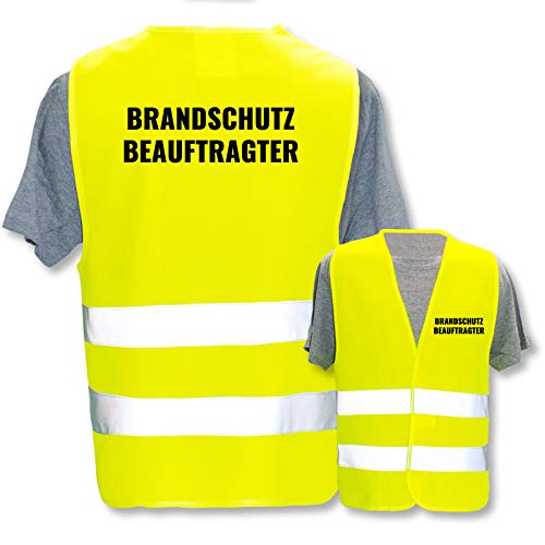Bedruckte Warnwesten mit ISO-Leuchtstreifen * Standard- oder Reflex-Druck * Erste Hilfe und Brandschutz * Begriff: Brandschutzbeauftragter * Farbe (Größe): Gelb (3XL/4XL) von PixiPrints.com