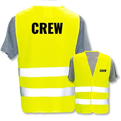 Bedruckte Warnwesten mit ISO-Leuchtstreifen * Standard- oder Reflex-Druck * Thema Sicherheit & Team, Warnweste Begriffe Security:Crew, Farbe + Größe:Gelb (XL/XXL) von PixiPrints.com