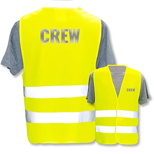 Bedruckte Warnwesten mit ISO-Leuchtstreifen * Standard- oder Reflex-Druck * Thema Sicherheit & Team, Warnweste Begriffe Security:Crew (Reflektierend), Farbe + Größe:Gelb (M/L) von PixiPrints.com