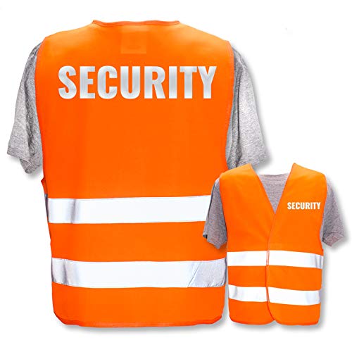 Bedruckte Warnwesten mit ISO-Leuchtstreifen * Standard- oder Reflex-Druck * Thema Sicherheit & Team, Warnweste Begriffe Security:Security (Reflektierend), Farbe + Größe:Orange (XL/XXL) von PixiPrints.com