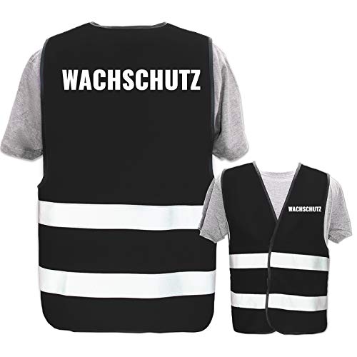 Bedruckte Warnwesten mit ISO-Leuchtstreifen * Standard- oder Reflex-Druck * Thema Sicherheit & Team, Warnweste Begriffe Security:Wachschutz, Farbe + Größe:Schwarz (XL/XXL) von PixiPrints.com