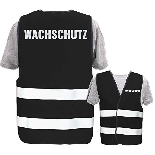 Bedruckte Warnwesten mit ISO-Leuchtstreifen * Standard- oder Reflex-Druck * Thema Sicherheit & Team, Warnweste Begriffe Security:Wachschutz (Reflektierend), Farbe + Größe:Schwarz (3XL/4XL) von PixiPrints.com