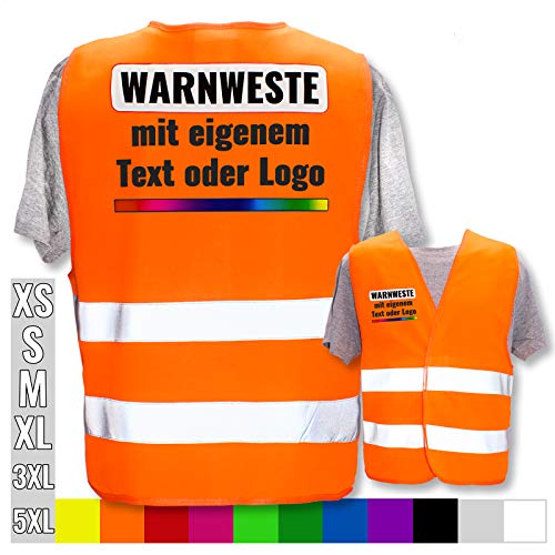 Hochwertige Warnweste direkt selber gestalten * eigener Aufdruck mit Text Logos Grafiken Designs, Position & Druckart:Rücken + Front/Premium-Druck, Farbe & Größe:Orange/Größe M/L von PixiPrints.com