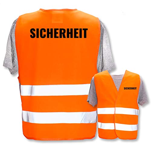 Hochwertige Warnweste mit Leuchtstreifen * Bedruckt mit: Sicherheit * Farbe + Größe: Orange (XL/XXL) * Thema Sicherheit und Team * Farbiger oder Reflektierender Druck von PixiPrints.com