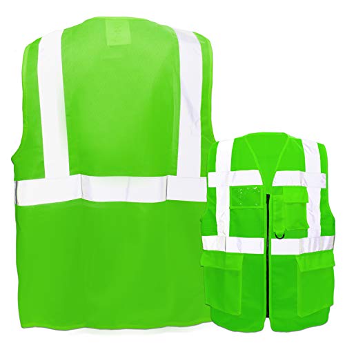 Warnweste mit Reißverschluss und Taschen * Ohne Druck (nur Weste) * Farbe & Größe: Neon Grün/Größe XXL * Aufdruck selbst gestalten * Bedruckt mit Design Foto Text Logo von PixiPrints.com