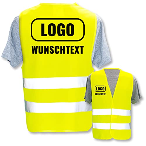 Warnweste selbst gestalten mit eigenem Aufdruck * Bedruckt mit Name Text Bild Logo Firma, Farbe & Größe:Gelb/Größe S (Kinder), Position & Druckart:Rücken + Front/Premium-Druck von PixiPrints.com