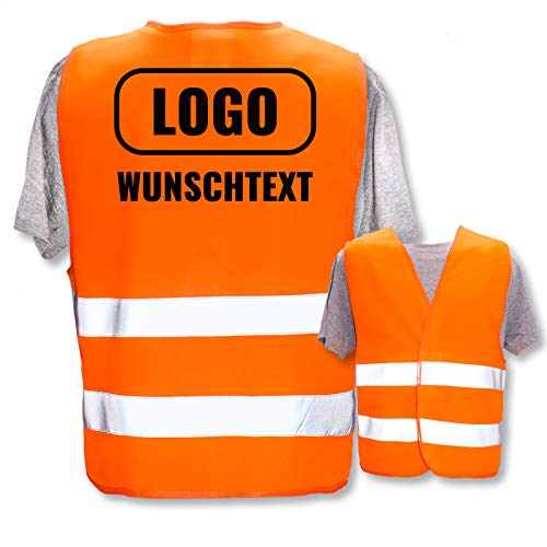 Warnweste selbst gestalten mit eigenem Aufdruck * Bedruckt mit Name Text Bild Logo Firma, Position & Druckart:Rücken/Standard-Druck, Farbe & Größe:Orange/Größe 3XL/4XL von PixiPrints.com