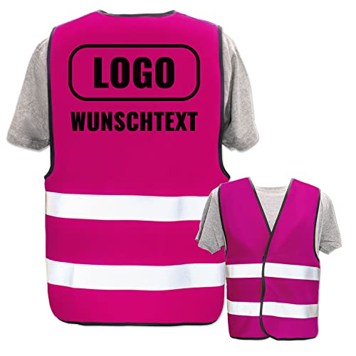 Warnweste selbst gestalten mit eigenem Aufdruck * Bedruckt mit Name Text Bild Logo Firma, Position & Druckart:Rücken/Standard-Druck, Farbe & Größe:Pink/Größe 3XL/4XL von PixiPrints.com