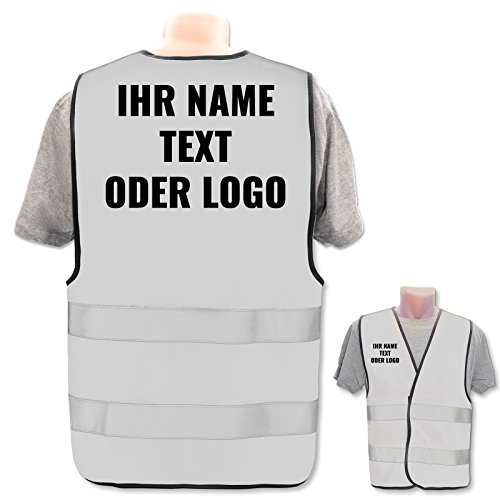 Warnweste selbst gestalten mit eigenem Aufdruck * Bedruckt mit Name Text Bild Logo Firma, Position & Druckart:Rücken + Front/Standard-Druck, Farbe & Größe:Grau/Größe 3XL/4XL von PixiPrints.com