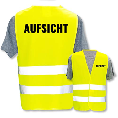 Bedruckte Marken-Warnwesten mit ISO-Leuchtstreifen * Standard- oder Reflex-Druck * Schule, Warnweste Begriffe Schule:Aufsicht, Farbe + Größe:Gelb (XL/XXL) von PixiPrints.com