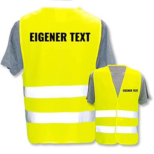 Bedruckte Marken-Warnwesten mit ISO-Leuchtstreifen * Standard- oder Reflex-Druck * Schule, Warnweste Begriffe Schule:Eigener Text, Farbe + Größe:Gelb (3XL/4XL) von PixiPrints