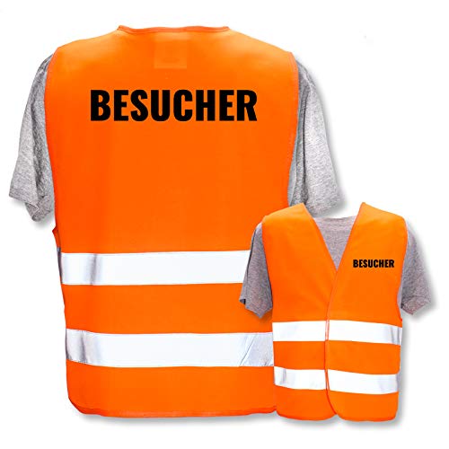 Bedruckte Marken-Warnwesten mit Leuchtstreifen * Standard- o. Reflex-Druck * Baugewerbe, Warnweste Begriffe Bau Gewerbe:Besucher, Farbe + Größe:Orange (M/L) von PixiPrints.com