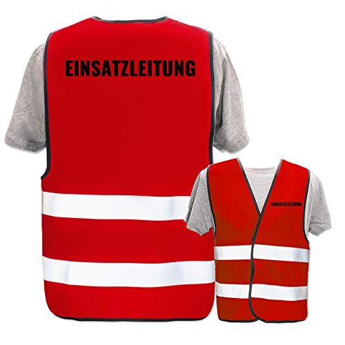 Bedruckte Marken-Warnwesten mit Leuchtstreifen * Standard- o. Reflex-Druck * Einsatzkräfte, Warnweste Begriffe Einsatzkräfte:Einsatzleitung, Farbe + Größe:Rot (XL/XXL) von PixiPrints