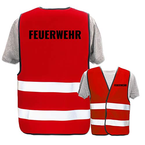 Bedruckte Marken-Warnwesten mit Leuchtstreifen * Standard- o. Reflex-Druck * Einsatzkräfte, Warnweste Begriffe Einsatzkräfte:Feuerwehr, Farbe + Größe:Rot (M/L) von PixiPrints