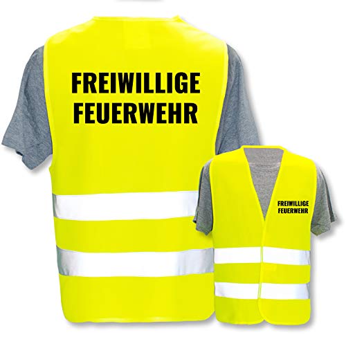 Bedruckte Marken-Warnwesten mit Leuchtstreifen * Standard- o. Reflex-Druck * Einsatzkräfte, Warnweste Begriffe Einsatzkräfte:Freiwillige Feuerwehr, Farbe + Größe:Gelb (3XL/4XL) von PixiPrints