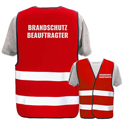 Bedruckte Warnwesten mit ISO-Leuchtstreifen * Standard- oder Reflex-Druck * Erste Hilfe und Brandschutz, Begriff:Brandschutzbeauftragter (Reflektierend), Farbe + Größe:Rot (3XL/4XL) von PixiPrints