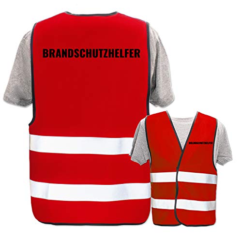 Bedruckte Warnwesten mit ISO-Leuchtstreifen * Standard- oder Reflex-Druck * Erste Hilfe und Brandschutz, Begriff:Brandschutzhelfer, Farbe + Größe:Rot (XL/XXL) von PixiPrints