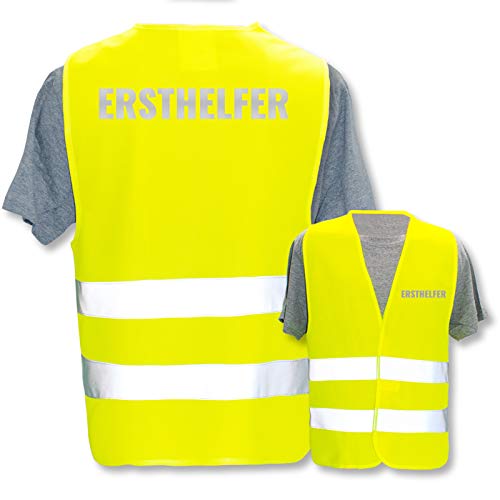 Bedruckte Warnwesten mit ISO-Leuchtstreifen * Standard- oder Reflex-Druck * Erste Hilfe und Brandschutz, Begriff:Ersthelfer (Reflektierend), Farbe + Größe:Gelb (3XL/4XL) von PixiPrints.com