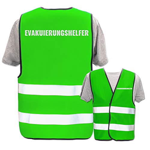 Bedruckte Warnwesten mit ISO-Leuchtstreifen * Standard- oder Reflex-Druck * Erste Hilfe und Brandschutz, Begriff:Evakuierungshelfer (Reflektierend), Farbe + Größe:Neon Grün (XL/XXL) von PixiPrints.com
