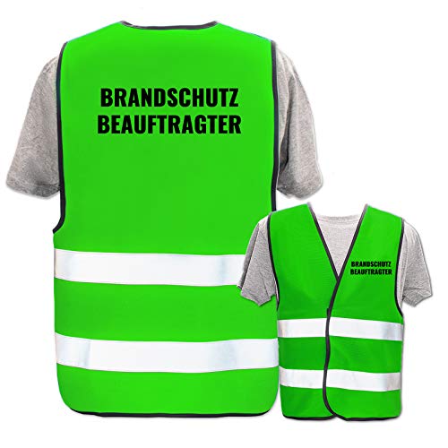 Bedruckte Warnwesten mit ISO-Leuchtstreifen * Standard- oder Reflex-Druck * Erste Hilfe und Brandschutz * Begriff: Brandschutzbeauftragter * Farbe (Größe): Neon Grün (M/L) von PixiPrints.com