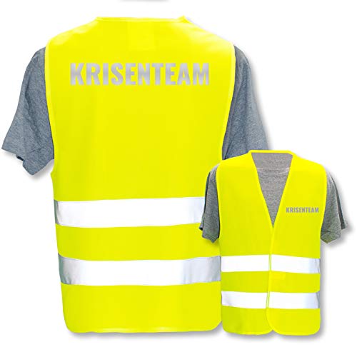 Bedruckte Warnwesten mit ISO-Leuchtstreifen * Standard- oder Reflex-Druck * Erste Hilfe und Brandschutz * Begriff: Krisenteam (Reflektierend) * Farbe (Größe): Gelb (XL/XXL) von PixiPrints