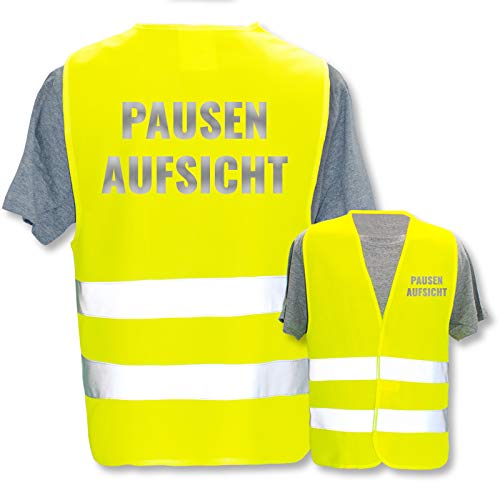 Bedruckte Warnwesten mit ISO-Leuchtstreifen * Standard- oder Reflex-Druck * Thema Kinder & Schule, Warnweste Begriffe Schule:Pausenaufsicht (Reflektierend), Farbe + Größe:Gelb (XL/XXL) von PixiPrints