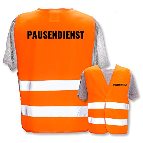 Bedruckte Warnwesten mit ISO-Leuchtstreifen * Standard- oder Reflex-Druck * Thema Kinder & Schule, Warnweste Begriffe Schule:Pausendienst, Farbe + Größe:Orange (3XL/4XL) von PixiPrints.com