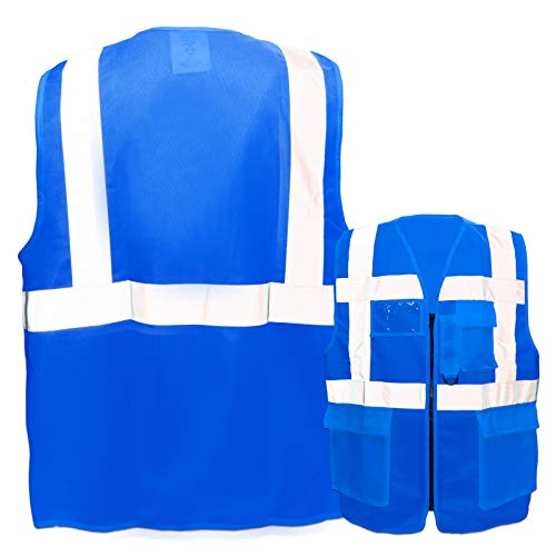 Warnweste mit Reißverschluss und Taschen * Ohne Druck (nur Weste) * Farbe & Größe: Blau/Größe XXL * Aufdruck selbst gestalten * Bedruckt mit Design Foto Text Logo von PixiPrints.com