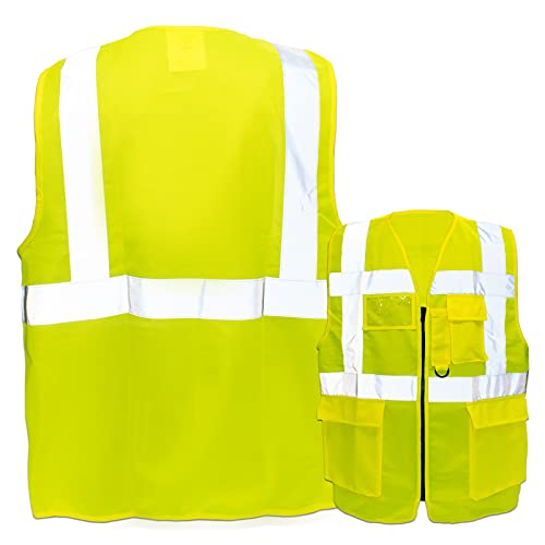 Warnweste mit Reißverschluss und Taschen * Ohne Druck (nur Weste) * Farbe & Größe: Gelb/Größe 4XL * Aufdruck selbst gestalten * Bedruckt mit Design Foto Text Logo von PixiPrints.com