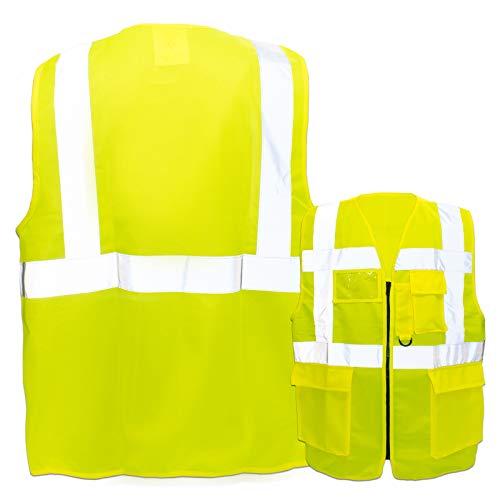 Warnweste mit Reißverschluss und Taschen * Ohne Druck (nur Weste) * Farbe & Größe: Gelb/Größe XXL * Aufdruck selbst gestalten * Bedruckt mit Design Foto Text Logo von PixiPrints.com