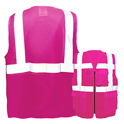 Warnweste mit Reißverschluss und Taschen * Ohne Druck (nur Weste) * Farbe & Größe: Pink/Größe XXL * Aufdruck selbst gestalten * Bedruckt mit Design Foto Text Logo von PixiPrints.com