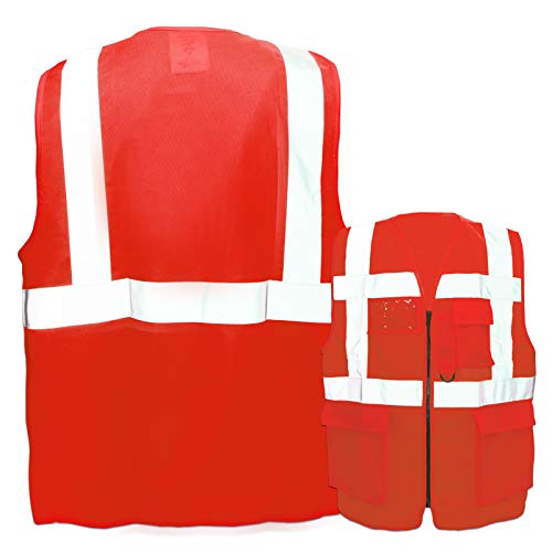 Warnweste mit Reißverschluss und Taschen * Ohne Druck (nur Weste) * Farbe & Größe: Rot/Größe XL * Aufdruck selbst gestalten * Bedruckt mit Design Foto Text Logo von PixiPrints.com