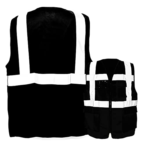 Warnweste mit Reißverschluss und Taschen * Ohne Druck (nur Weste) * Farbe & Größe: Schwarz/Größe XXL * Aufdruck selbst gestalten * Bedruckt mit Design Foto Text Logo von PixiPrints.com