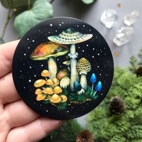 Große Magnet Durchmesser -7 cm - Pilze Bei Nacht - Hexen von PixieColdArt
