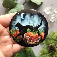 Große Magnet Durchmesser -7 cm - Schwarze Katze - Hexen von PixieColdArt