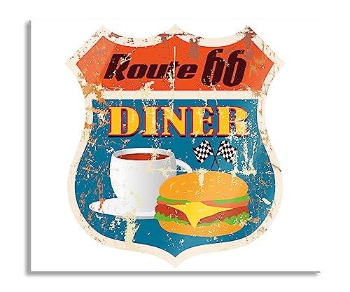 Altes Route 66 Schild Diner Herdabdeckplatte & Spritzschutz aus Echtglas | Für Herd-Kochfelder | 60x52 cm von Pixxprint