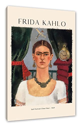 Art Portrait - Frida Kahlo - Die Zeit fliegt als Leinwandbild | Größe: 100x70 cm | Wandbild | Kunstdruck | fertig bespannt von Pixxprint