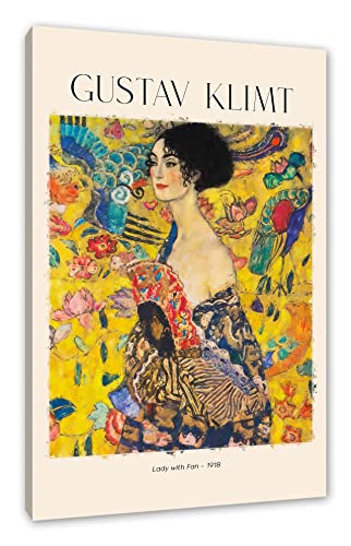 Art Portrait - Gustav Klimt - Dame mit Fächer als Leinwandbild | Größe: 80x60 cm | Wandbild | Kunstdruck | fertig bespannt von Pixxprint