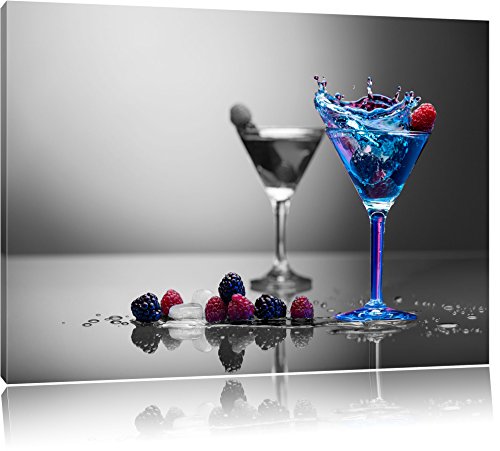 Blauer leckerer Cocktail schwarz/weiß Format: 100x70 auf Leinwand, XXL riesige Bilder fertig gerahmt mit Keilrahmen, Kunstdruck auf Wandbild mit Rahmen, günstiger als Gemälde oder Ölbild, kein Poster oder Plakat von Pixxprint