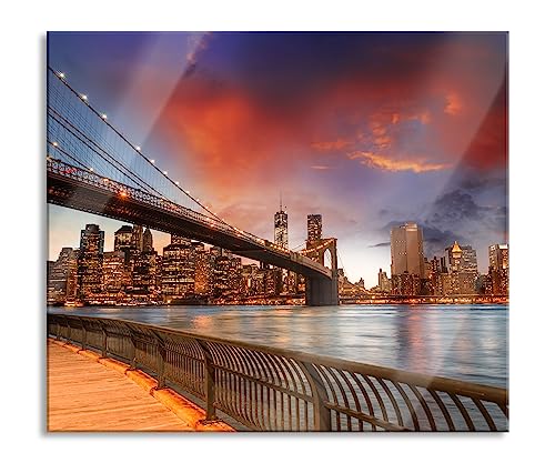 Brooklyn Bridge Park New York Herdabdeckplatte & Spritzschutz aus Echtglas | Für Herd-Kochfelder | 60x52 cm von Pixxprint