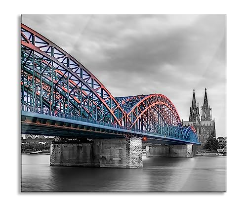 Brücke Kölner Dom Herdabdeckplatte & Spritzschutz aus Echtglas | Für Herd-Kochfelder | 60x52 cm von Pixxprint