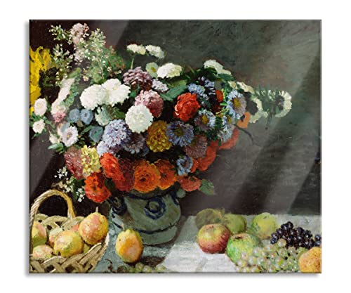 Claude Monet - Stillleben mit Blumen und Früchten Herdabdeckplatte & Spritzschutz aus Echtglas | Für Herd-Kochfelder | 60x52 cm von Pixxprint