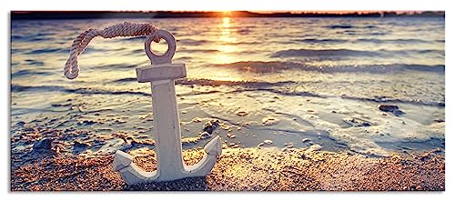 Glasbild Panorama | Wandbild aus Echtglas | Anker am Ostseestrand im Sonnenuntergang | 120x50 cm | inkl. Aufhängung und Abstandshalter von Pixxprint