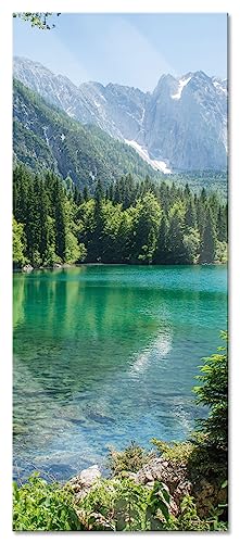 Glasbild Panorama | Wandbild aus Echtglas | Bergsee mit Wald | 120x50 cm | inkl. Aufhängung und Abstandshalter von Pixxprint