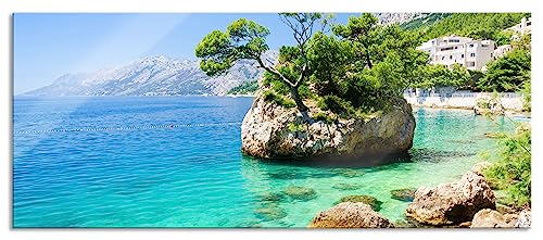 Glasbild Panorama | Wandbild aus Echtglas | Dalmatia Strand in Kroatien | 100x40 cm | inkl. Aufhängung und Abstandshalter von Pixxprint